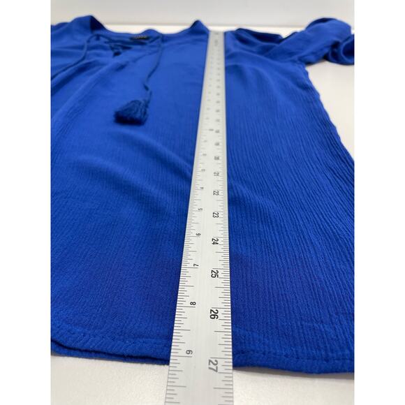 Torrid Long Sleeve Front Lace Up Tassel Blouse Blue Crinkle Gauze 1X Boho Plus - Picture 6 of 8